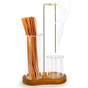 2 in 1 Incense Holder for Sticks, Hang Upside Dowd Incense Burner with Glass Ash Catcher, Anti-Ash Flying and Incense Sticks Storage, for Meditation Yoga Spa Home Decor Office (Wood, Dark Brown)