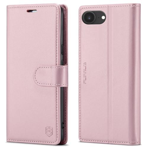 FLIPALM Wallet Case for iPhone 16e, RFID Blocking Credit Card Holder, PU Leather Folio Flip Kickstand Protective Shockproof Cover for Apple 16e (Pink)