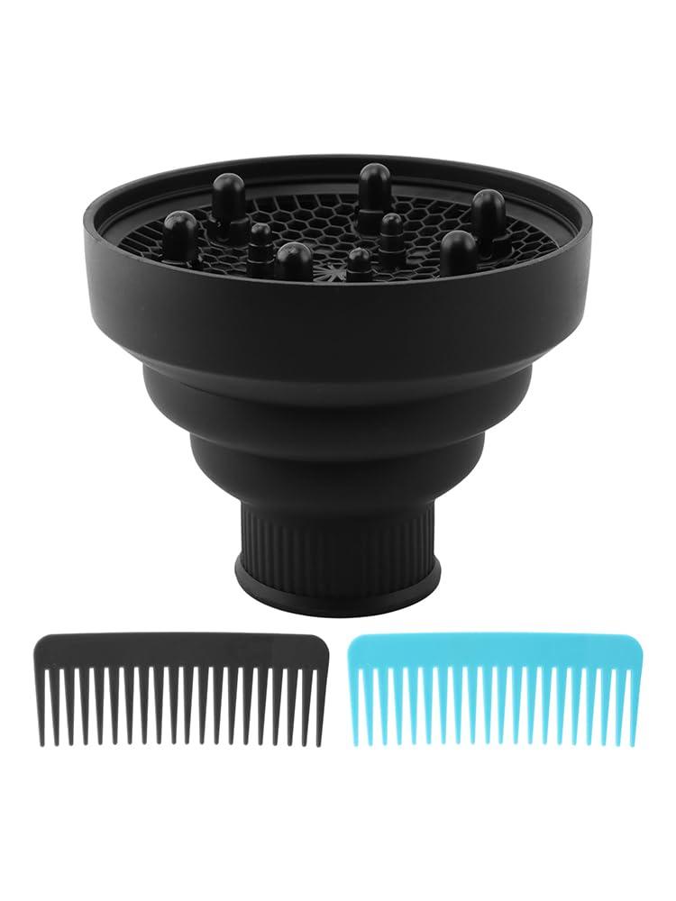 Universal Foldable Hair Dryer Diffuser, Travel Hair Dryer Diffuser Attachment with Comb, Portable Hairs Diffusers Blow Dryers Attachment for Natural Thick Hairs(Color: Black)