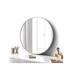 FINEWF 20x20 Round Mirror Circle Wall Mounted Aluminum Alloy Metal Frame HD Glass Dressing Make-up for Bathroom Entryway Bedroom Living Room 20 inch Silver