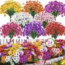 Der Rose 24 Bundles Artificial Flowers for Outdoor UV Resistant Faux Plants Spring Flowers for Outdoor Planters Wedding Home Garden Patio Porch Decor (8 Colors)