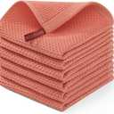 Homaxy 100% Cotton Waffle Weave Kitchen Dish Cloths, Ultra Soft Absorbent Quick Drying Dish Towels, 12 x 12 Inches, 6-Pack, Coral