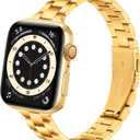 Lenrao Thin Stainless Steel Bands Compatible with Apple Watch 38mm/40mm/41mm/42mm(Series 11 10) for Women, Metal Straps for iWatch Series 11 10 9 8 7 6 5 4 3 2 1 SE (Gold)