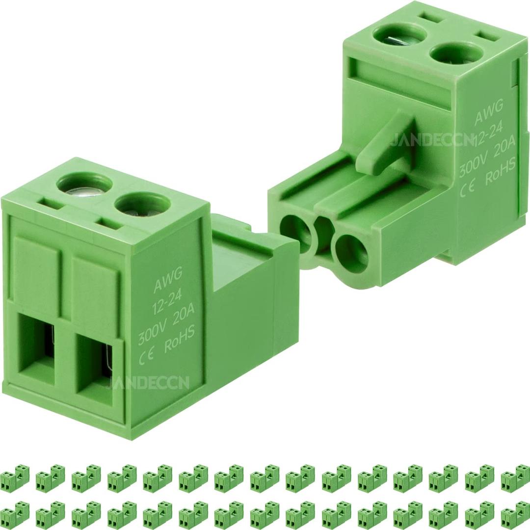 30Pcs 2 Pin 5.08mm Pitch DIY PCB Mount Screw Terminal Block Connector with 30Pcs 2 Pin Phoenix Plug