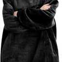 AmyHomie Wearable Blanket Hoodie for Adults & Teens,Oversized Sherpa Hooded Blanket,Warm Cozy Blanket Sweatshirt as Christmas Birthday Gifts for Women Men (Black, Regular Oversize)