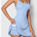 QINSEN Womens Two Pieces Tennis Dress with Shorts Workout Open Back Active Golf Dresses