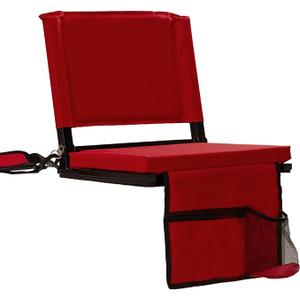 Stadium Seats with Back Support for Bleachers, Folding Bleacher Seat Bleacher Chairs with Back and Cushion, Padded Stadium Chair with Shoulder Strap, 3 Large Mesh Pocket & Carry Handle, Red