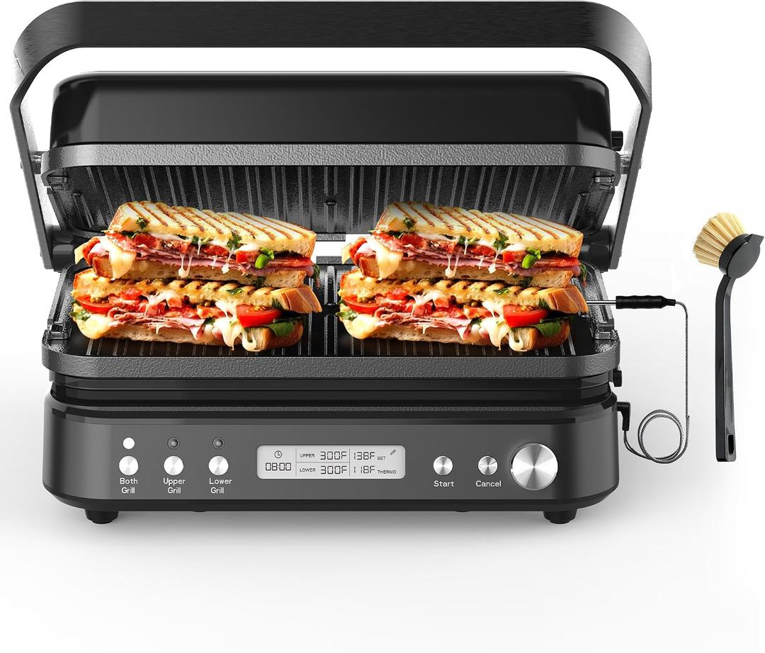 CATTLEMAN 5 in 1 Ceramic Panini Press Grill with Removable Plates, 1600W, 
