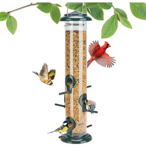 Kingsyard Metal Bird Feeders for Outdoors Hanging, Tube Bird Feeder with 6 Feeding Ports, 15 Inch, Chew-Proof & Weatherproof, Green (6-Ports)
