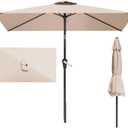 6.5' x 10' Rectangular Patio Umbrella Large Outdoor Market Umbrella w/UV Protection, Push Button Tilt and Crank Lift, Rectangle Table Umbrella for Garden, Deck, Pool, Patio, Beige