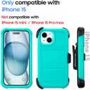 for Defender iPhone 15 Case with Clip,for Holster iPhone 15 Case with Kickstand,for Heavy Duty iPhone15 Phone Cases Rugged,2 Layers of Sturdy for Phone Cases iPhone15Case Protective (Turquoise)