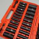 LLNDEI 3/8Drive Impact Socket Set,Standard SAE(5/16 to 3/4-Inch) Metric Size(8-22mm), 95 Piece, CR-V Steel Deep&Shallow Kit, Adapters, Ratchet Handle, Screwdriver Bit Set, Spark Plug Socket, 6 Point