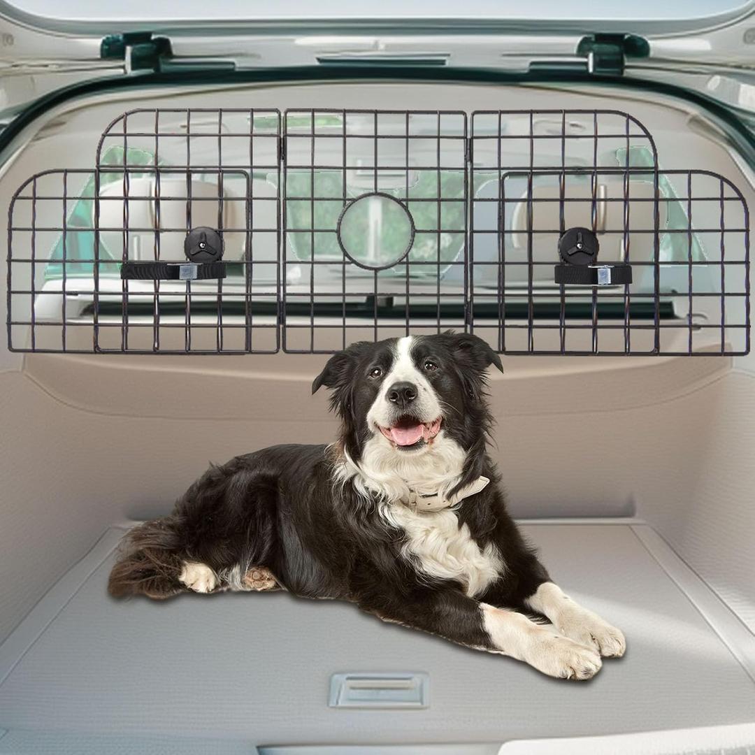 LOOBANI Dog Barrier for SUVs, Cars, Vehicles and Trucks Cargo Area, Universal Fit Adjustable Heavy-Duty Pet SUV Divider Gate with Metal Mesh for Safety Driving Travel Accessories