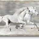 TAR TAR STUDIO Horse Picture Wall Art Framed: Large Western Framed Painting Rustic Farmhouse Artwork Vintage Wooden Home Decor for Office Kitchen Living Room (36"L x 24"W)