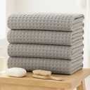 SmoothNovelty 4 Pack 100% Cotton Waffle Bath Towels 28 x 55 Inch Oversize Waffle Weave Towel Quick Dry Absorbent Soft Lightweight Blanket for Bathroom Shower Spa Yoga Beach Pool Travel, Gray