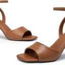 Athlefit High Heels for Women Square Open Toe Mesh 3-Inch Stiletto Heels Ankle Strap Summer Heeled Sandals for Wedding Party, 7
