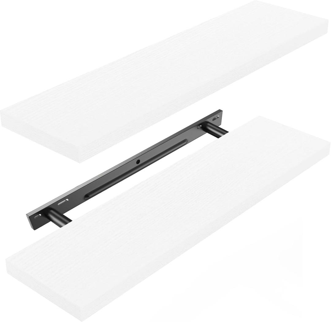 Amada HOMEFURNISHING Floating Shelves Large, 24 x 7 Inch Wall Shelves for Bathroom, Bedroom, Kitchen, Shelves for Wall Decor Set of 2, White - AMFS06 (24 inches)