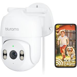 blurams 2K Outdoor Camera Wired, 5GHz/2.4GHz Wi-Fi Cameras for Home Security Outside with 360 PTZ, Color Night Vision, Motion Detection Tracking, Two-Way Audio, IP66 Weatherproof, Works with Alexa