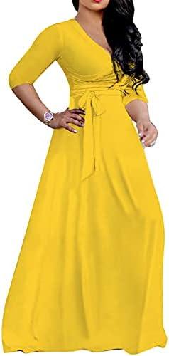 LightlyKiss Plus-Size Maxi Dresses for Women African Summer 3/4 Sleeves Beach Sundress with Pockets, 3XL