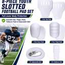 LURKA Football Pads Set, 8-Piece Youth Slotted Pad Kit – Includes Hip, Thigh, Knee, Tailbone Pads & Adjustable Belt, White