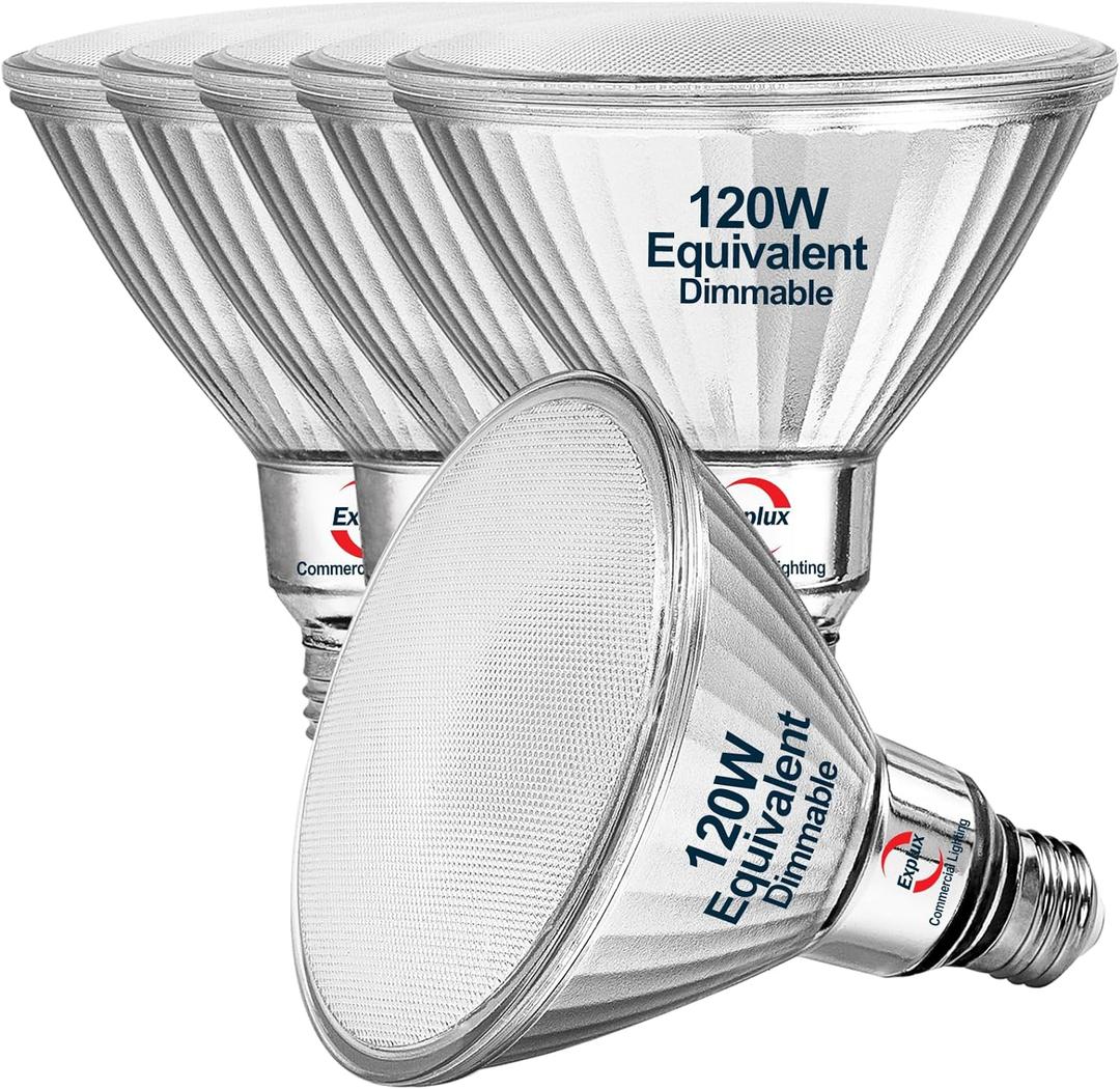 Explux Commercial-Grade LED PAR38, 120W Equivalent, 1400 Lumens, 40000 Hours, Classic Full Glass Flood Light Bulbs, Dimmable, Waterproof & Anti-Ageing, Bright White 3000K Spotlight, 6-Pack