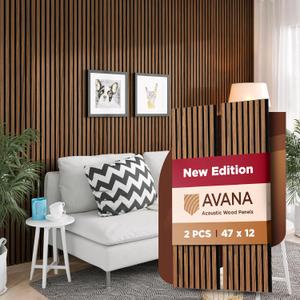 Avana Acoustic Wood Wall Panels  47.2 x 12.6 Inch Rustic Walnut Acoustic Panels 2 PCs  Wall Panels For Interior Wall Decor For Homes, Offices, Studios  Sturdy And Durable Wood Panels For Wall