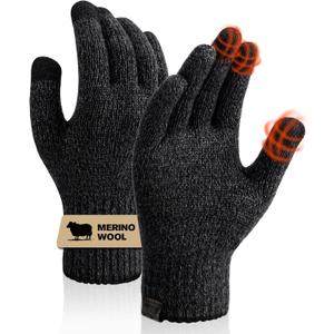 Merino Wool Gloves for Women Men, Touch Screen Warm Glove Liners Thermal Soft Knit Lining for Winter Running Hiking (Small-Medium, A01-(Black Gray))