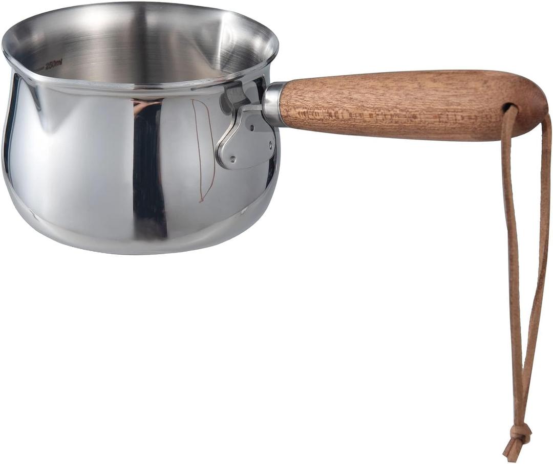IMEEA 8.5oz Mini Milk Warmer Pot Ultra Small Butter Warmer SUS304 Tri-Ply Stainless Steel Sauce Pan with Wooden Handle