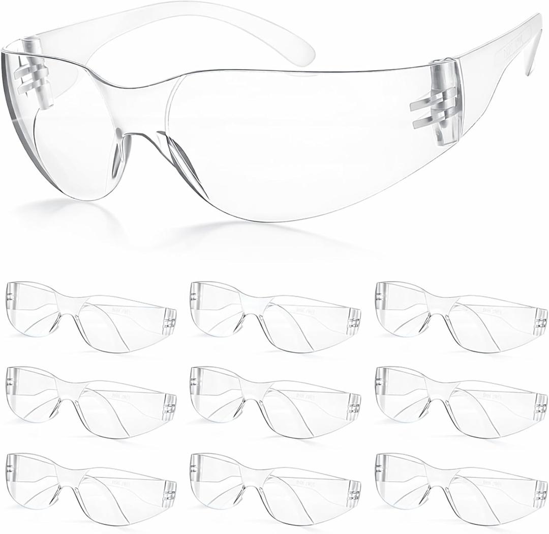 10 Pack Clear Safety Glasses for Men Women, ANSI Z87.1 Certified Scratch & Impact Resistant Wrap Around Lens