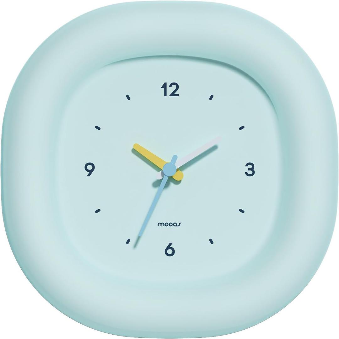 mooas Cute Mini Analog Marshmallow Clock 6.9 Inch Aesthetic Small Silent Bedside Desk Clock Battery Operated Non-Ticking Shelf Clocks for Dcor Livingroom Bedroom Kitchen Desktop Gift Clock(Blue)