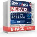 BNX TruFilter 10x10x1 Air Filter MERV 13 (6-Pack) - MADE IN USA - Electrostatic Pleated Air Conditioner HVAC AC Furnace Filters for Allergies, Pollen, Mold, Bacteria, Smoke, Allergen, MPR 1900 FPR 10