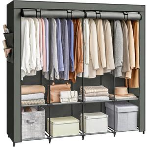 SONGMICS Portable Closet, Wardrobe Closet Organizer with Cover, 4 Hanging Rods and Shelves, 4 Side Pockets, 66.9 x 17.7 x 65.7 Inches, Large Capacity for Bedroom, Living Room, Sage Green URYG094C02