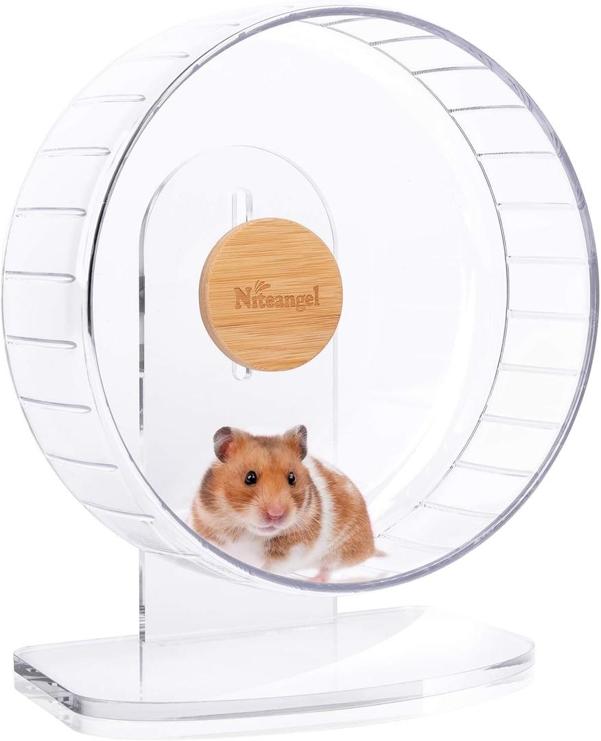 Niteangel Super-Silent Hamster Exercise Wheels - Quiet Spinner Hamster Running Wheels with Adjustable Stand for Hamsters Gerbils Mice Or Other Small Animals (M, Transparent) (Medium)