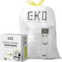 EKO 8 Gallon / 30.3 Liter,100 Count Drawstring Trash Bags, Extra-Strong Unscented Garbage Bags, Easy-Dispense Roll for Kitchen & Household Use, Resists Tears, Leaks and Punctures, Code F-1, White