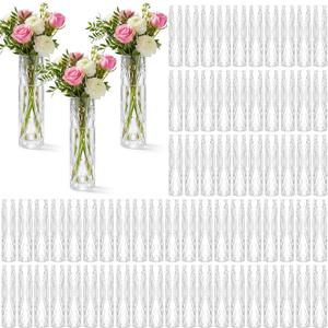 100 Pcs Plastic Bud Vases in Bulk Clear Small Flowers Vases for Centerpieces Wedding Decorations Home Banquet Formal Dinners Party Table Decor Office Ornaments (1.2 * 5.5inch,Pattern)