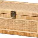 Rattan Box with Lid Decorative Natural Handmade Boho Rattan Baskets Woven Wicker Cane Bins Keepsake Memory Jewelry Boxes Rectangular Desk Shelf Closet Organizer Container (Large Size)
