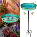 35" Metal Bird Bath for Outside Standing Metal Bird Bath Stake in Ground Iridescent Blue Green Birdbath with Scientifically Designed Color Lure for Birds 12" Detachable Bowl for Garden Patio Yard