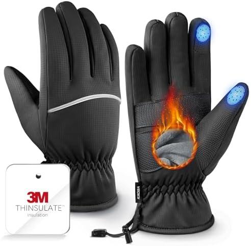 Winter Gloves Men Women Made with 3M Insulation & Plush Lining, -10F Windproof & Water-Resistant Snow Gloves for Cold Weather, Ski Glove with Reflective Strips & Touchscreen Fingers for Running (Large, Black)