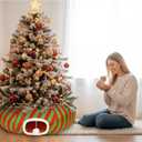 Christmas Cat Bed Tunnel, 3ft x 3ft x 9.8 Around Christmas Tree Cat Donut Tunnels Red Green Striped Mint Color Xmas Pattern with Kitten Gift Hanging Ball Decorations Cave for Xmas Tree Decor