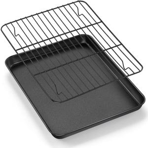 E-far Nonstick Baking Sheet with Rack Set, 12.5 x 9.5 x 1 Inch Cookie Sheet Baking Pan with Cooling Rack for Oven, Commercial Grade & Non-Toxic, Easy to Clean