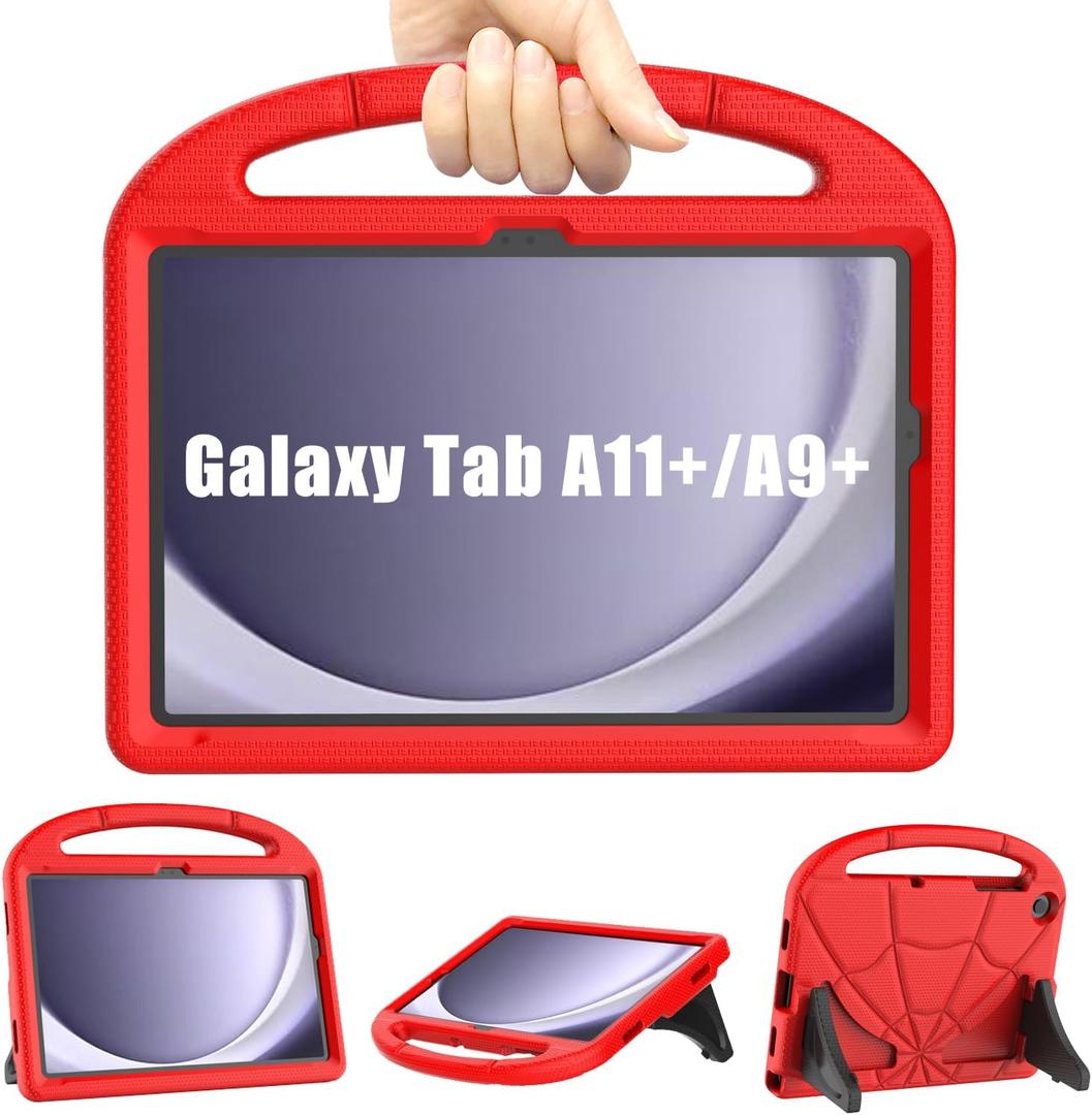 Kids Case for Samsung Galaxy Tab A11+ Plus/A9+ Plus Case for Kids 11 Inch 2025/2024 ReleaseLainergie Lightweight Shockproof Kids Friendly Cover with Handle Stand for Samsung A11+/A9+, Red