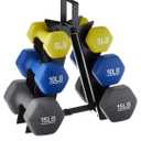 Amazon Basics Neoprene Dumbbell Hand Weights for Exercise and Muscle Toning, Rack with 3 Pairs (5, 10, and 15 Pound)