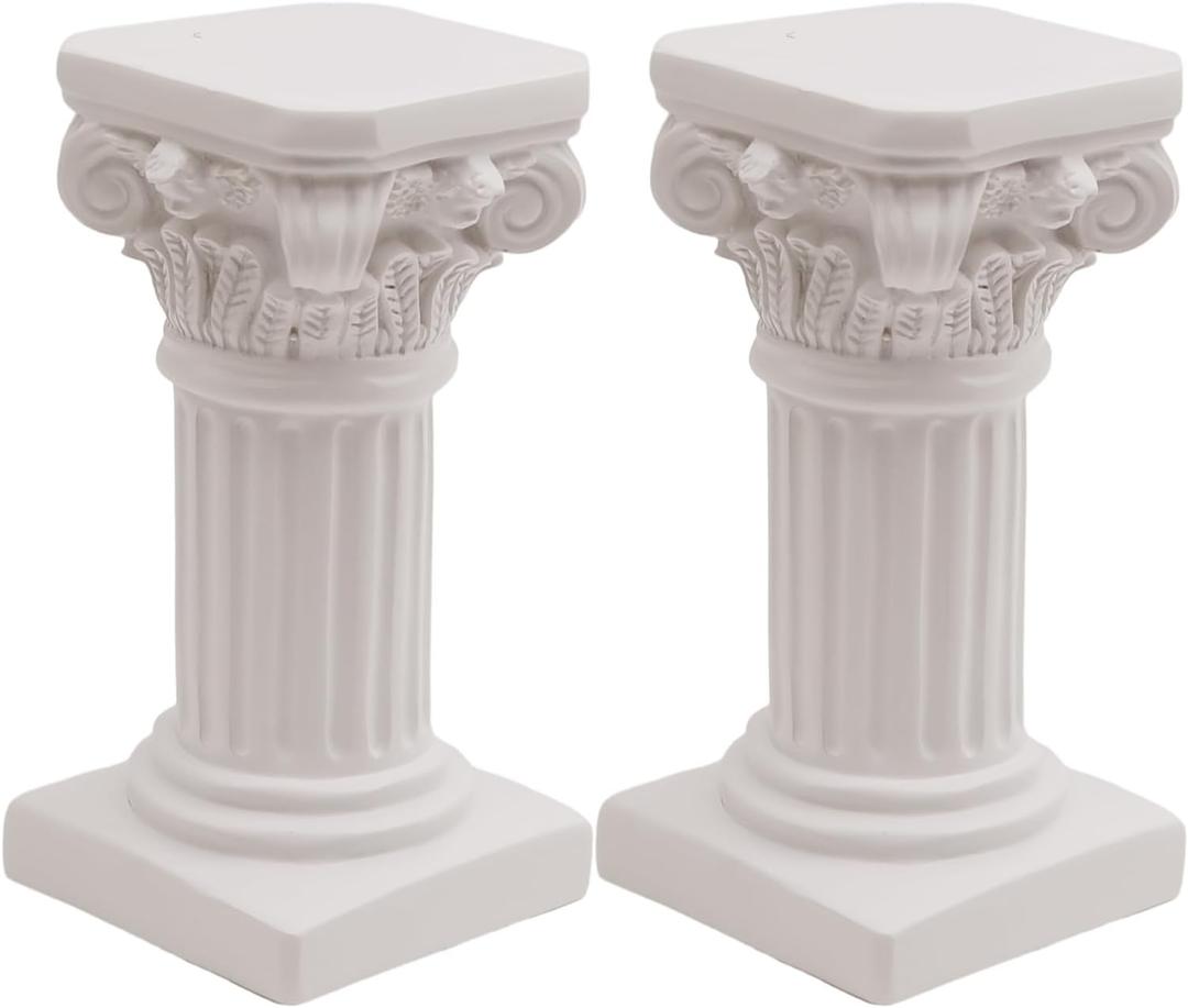 2Pcs White Roman Pillar Statues Greek Columns Candle Holder Mini Roman Pillar Greek Columns Mini Resin Decorations for Wedding Table Garden Home Decoration, 3.9" D x 7.5" W x 7.5" H