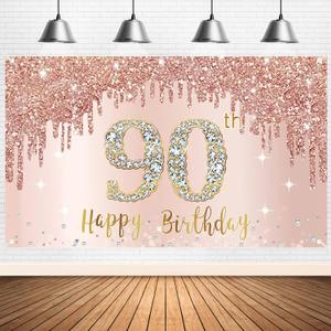 Happy 90th Birthday Banner Backdrop Decorations for Women, Rose Gold 90 Birthday Party Sign Supplies, Pink 90 Year Old Birthday Poster Background Photo Booth Props Decor Happy 90th Birthday Banner Backdrop Decorations for Women, Rose Gold 90 Birthday Party Sign Supplies, Pink 90 Year Old Birthday Poster Background Photo Booth Props Decor