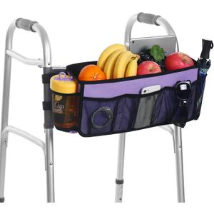 CTWWFS Upgrade Walker Basket with Cup Holder, Foldable Walker Storage Bag for seniors with Big Capacity & Never Tipping Over, Best Gift for Family (Purple)