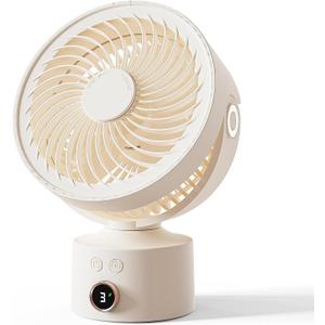 CARONSORT Desk Small Oscillating Fan for Bedroom, 9 Inch Table Fans Quiet,Desk Air Circulator Fan with 3 Speeds, 4H Time, Rechargeable Fan for Office/Dorm/Room-Beige