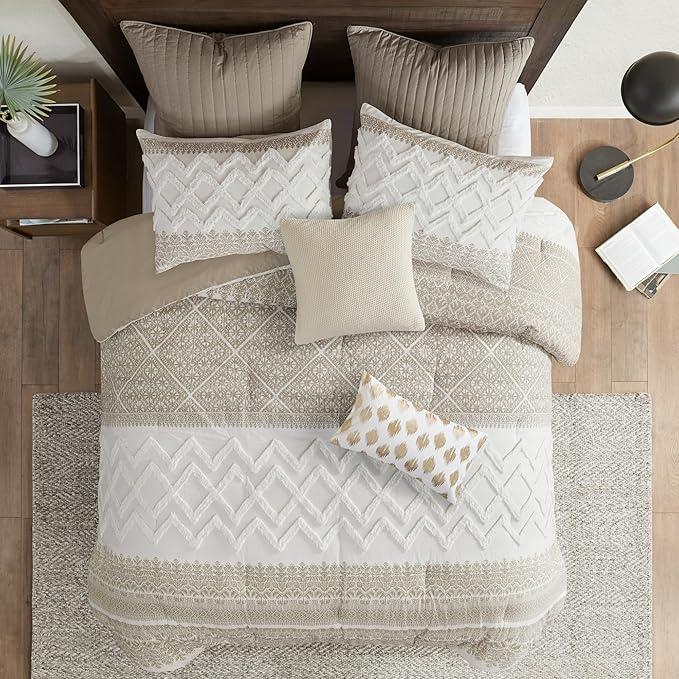 INK+IVY Queen Comforter Set, Chic Chevron Chenille Tufting Accent, Boho Comforters, All Season, Lightweight Cotton Comforter Bedding, 2 Shams, Mila, Full Taupe 3 Piece INK+IVY Queen Comforter Set, Chic Chevron Chenille Tufting Accent, Boho Comforters, All Season, Lightweight Cotton Comforter Bedding, 2 Shams, Mila, Full Taupe 3 Piece