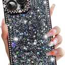 for iPhone 16 Pro Max Case, Glitter Crystal Diamond Sequin Design, Shiny Bling Luxury Phone Case for Women Girls, Aesthetic Cute Full Protection, Soft TPU Slim Shockproof Phone Case, Black