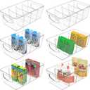 SPACEKEEPER Storage Organizer Bins 6 Pack Clear Pantry Organization Containers with Removable Dividers, Plastic Stackable Bins for Cabinet, Kitchen, Fridge, Countertops