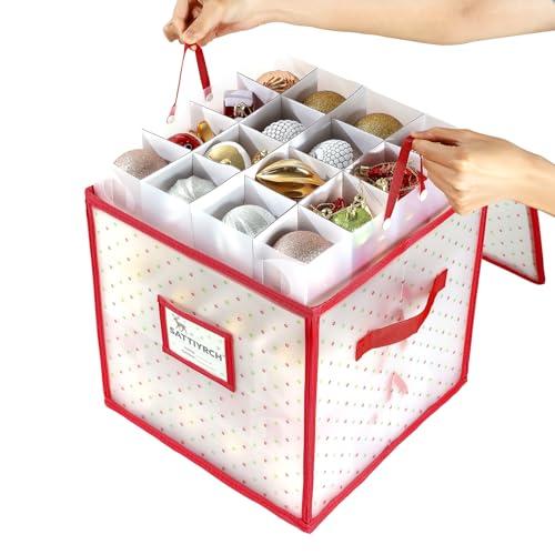 Sattiyrch Plastic Christmas Ornament Storage Box with Trays, Customizable Dividers, Dust-Proof Durable Ornament Organizer Holder, Christmas Storage Containers, Holds 64 x 3 Ornaments